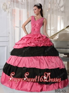 Ball GownTaffeta Watermelon and Black Beading 2013 Sweet 16 Dresses