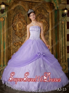 Ball Gown Strapless Appliques Tulle Cheap Sweet Sixteen in Lilac