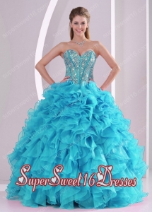 Sweetheart Ruffles and Beaded Decorate Sleeveless Cheap Sweet Sixteen Dresses for 2015