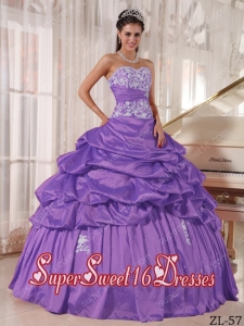 Cute Sweet Sixteen Dresses In Lavender Ball Gown Sweetheart With Taffeta Appliques and Ruch