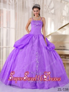 Purple Ball Gown Spaghetti Straps With Taffeta and Organza Appliques Cute Sweet Sixteen Dresses