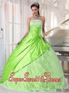Spring Green Ball Gown Strapless With Taffeta Lace Cute Sweet Sixteen Dresses