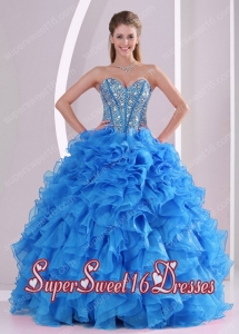Sweetheart Ruffles and Beaded Decorate Long Elegant Sweet 16 Dresses with Lace Up