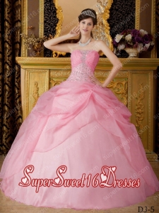 Elegant Rose Pink Ball Gown Strapless With Organza Beading New Style For Sweet 16 Dresses