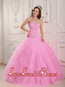 Lovely Tulle Ball Gown Sweetheart Appliques Baby Pink Military Ball Dress with Beading