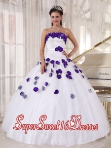 Beading and Hand Made Flowers 15th Birthday Party Dresses in White and Purple
