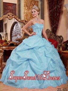 Elegant Sweet 16 Dresses Blue Ball Gown Strapless Floor-length Organza Appliques
