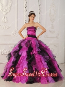 Multi-color Ball Gown In New Style Strapless With Organza Appliques and Ruffles Sweet 16 Dresses