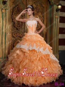 Popular Orange Ball Gown Ruffles Organza 15th Birthday Party Dresses