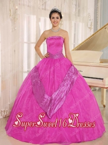 Hot Pink Beaded Modest Sweet Sixteen Dresses With Strapless