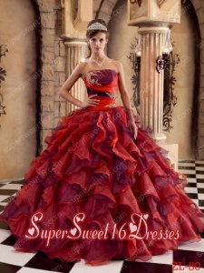 Multi-color Strapless Ruffles Organza Perfect Sweet 16 Dress with Appliques