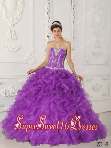 Organza Ruffles Ball Gown Sweetheart Satin and Organza Perfect Sweet 16 Dress in Lilac with Appliques