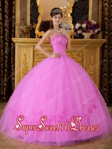 Plus Size In Pink Ball Gown Sweetheart With Tulle Appliques For Sweet 16 Dresses