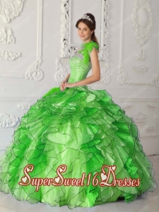 Spring Green Ball Gown Strapless Ruffled Layers Satin and Organza Beading Perfect Sweet 16 Dress