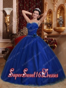 Sweetheart Royal Blue Tulle Ball Gown Modest Sweet Sixteen Dresses with Beading
