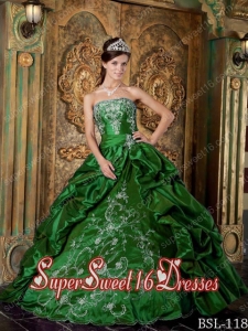 Taffeta Appliques Green Ball Gown Strapless Perfect Sweet 16 Dress with Pick Ups