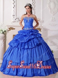 Taffeta Ball Gown Sweetheart Beading and Ruching Detachable Perfect Sweet 16 Dress in Blue with Pick Ups