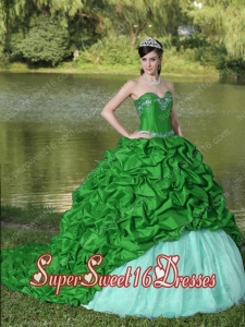 Appliques and Pick-ups Green Brush Train Exquisite Style For 2013 Perfect Sweet 16 Dress