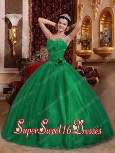 Elegant Plus Size In Green Ball Gown Sweetheart Floor-length Tulle Beading For Sweet 16 Dresses