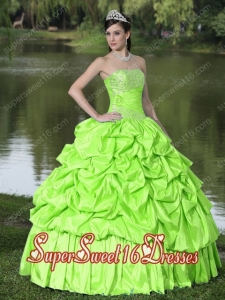 Spring Green Strapless Hand Made Flower Sweet 16 Dress With Beading and Pick Ups