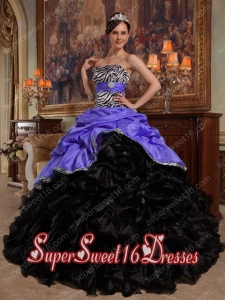 Purple and Black Ball Gown Pick-ups Taffeta and Organza Pretty Quinceanera Dresses