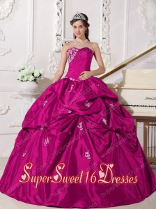 Fuchsia Ball Gown Sweetheart Floor-length Taffeta Beading Simple Sweet Sixteen Dresses