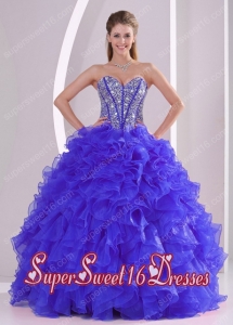 Sweet 16 In Blue Sweetheart With Ruffles and Beaded Decorate Organza Ball Gowns