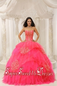 Sweetheart Ball Gown Appliuqe Tulle Sweet Fifteen Dress In 2013 in Red