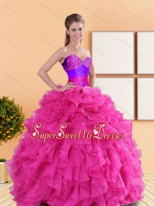 Luxurious 2015 Beading and Ruffles Sweetheart 15th Birthday Party Dresses in Hot Pink