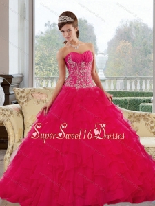 Romantic Sweetheart 2015 Red Quinceanera Gown with Appliques and Ruffles