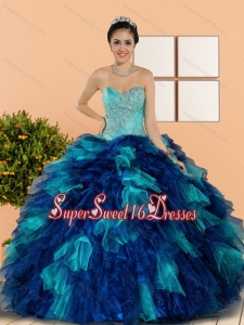 Modest Sweetheart Beading and Ruffles Sweet Sixteen Dresses in Multi Color
