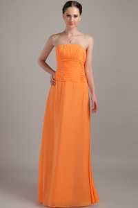 Orange Strapless Floor-length Chiffon Beading Dama Dresses for Sweet 16