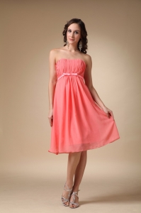 Watermelon Red Empire Strapless Knee-length Chiffon Ruch Dama Dresses for Sweet 16
