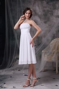 White Strapless Knee-length Chiffon Ruch Dama Dress