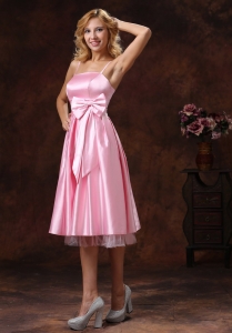 Baby Pink Spaghetti Straps Lovely Dama Dresses for Sweet 16 With Sash Tea-length