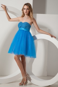 Blue Sweetheart Mini-length Taffeta and Tulle Beading Dama Dresses for Sweet 16