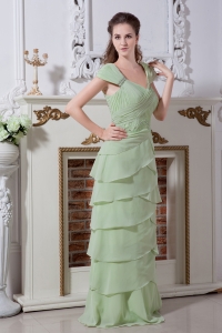 Green Column Floor-length Chiffon Beading and Rulles Layers Dama Dresses for Sweet 16