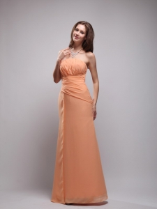 Orange Column Strapless Floor-length Chiffon Ruch Sweet 16 Dama Dresses