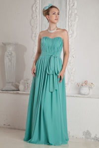 Turquoise Empire Sweetheart Floor-length Chiffon Ruch and Sash Dama Dresses for Sweet 16