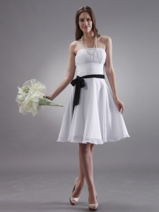 White Dama Dress With Black Sash Knee-length Chiffon