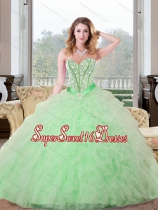Modest Beading and Ruffles Sweet Sixteen Dresses in Apple Green