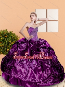 2015 Classical Beading and Pick Ups Sweetheart Sweet Fifteen Dresses in Purple