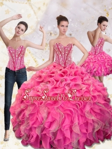 2015 Exquisite Sweetheart Sweet 16 Ball Gowns with Beading and Ruffles