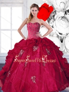 2015 Modest Sweetheart Beading and Ruffles Sweet 16 Ball Gowns with Appliques