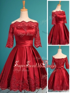 Romantic Off the Shoulder Half Sleeves Dama Dress with Lace and Belt