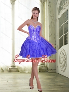Beautiful Beading and Ruffles Short Lavender 2015 Dama Dress