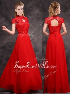New Arrivals Applique and Laced High Neck Dama Dress in Red