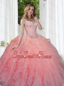 Modern Watermelon 15th Birthday Party Dresses with Beading and Ruffles