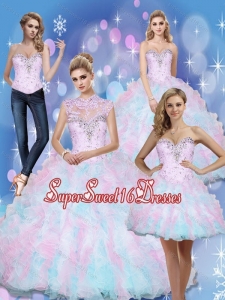 Elegant Sweetheart Beading and Ruffles 2015 Sweet 16 Dresses in Multi Color