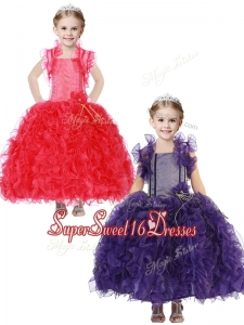 Inexpensive Straps Mini Quinceaner Dress with Hand Made Flowers and Ruffles
